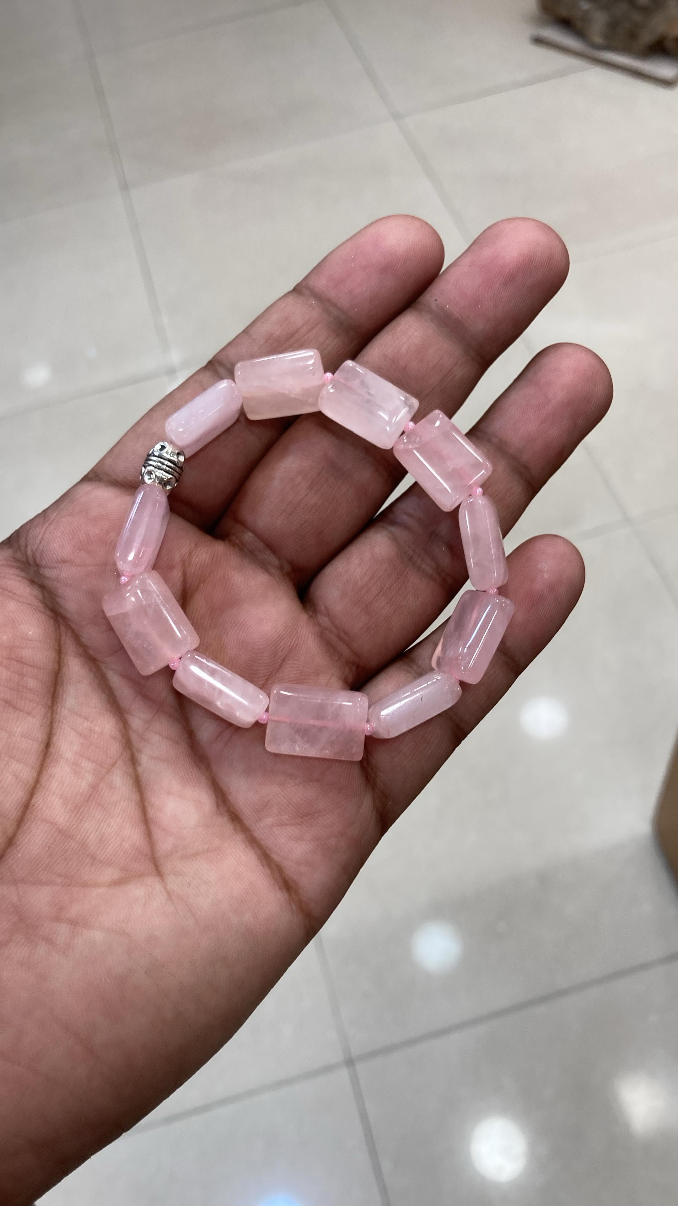 Rose Quartz Barrel Bead Bracelet