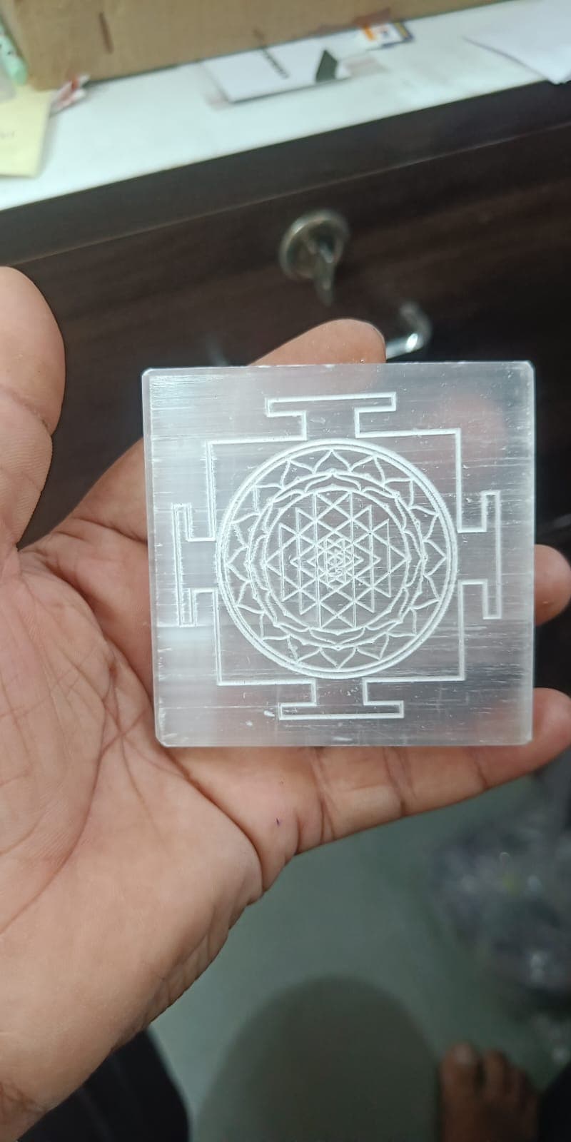 Selenite Sri Yantra Tile