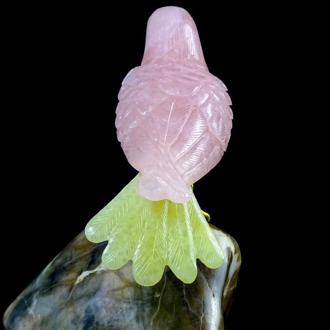 Rose Quartz Crystal Bird Figurine