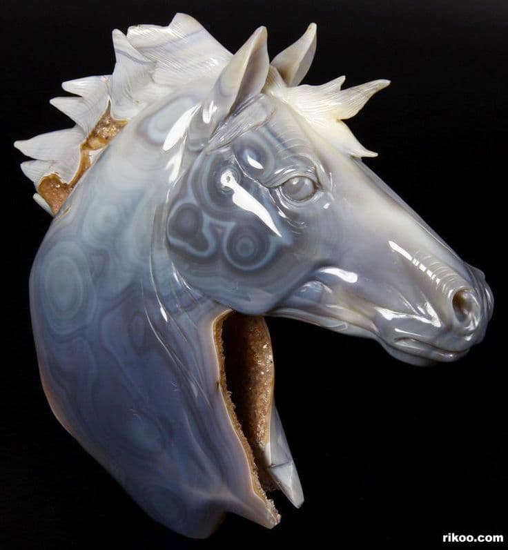 Agate Horse Head with Citrine Geode