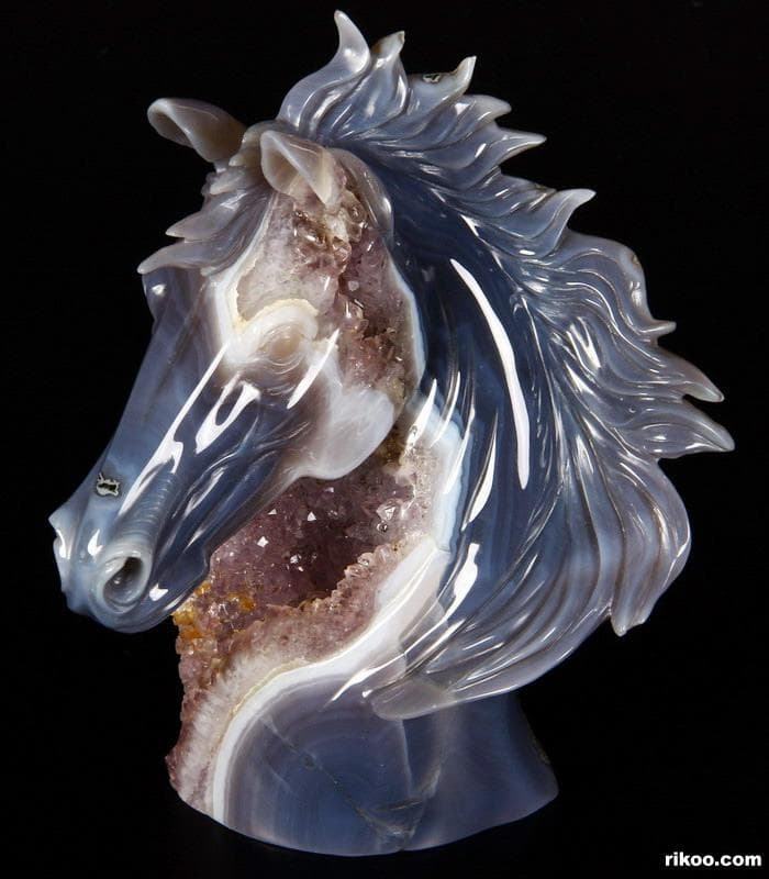 Agate Horse Head with Amethyst Geode