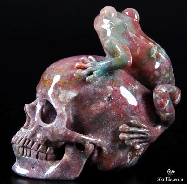 Ocean Jasper Frog on Skull Carving