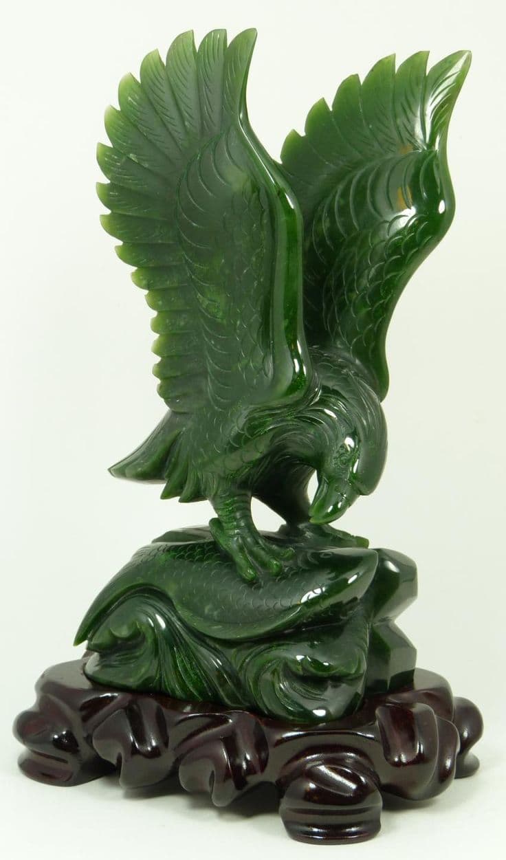 Jade Eagle Catching Fish Sculpture